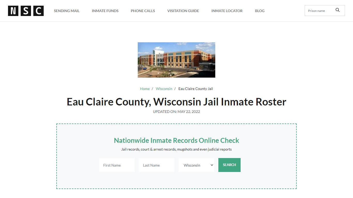 Eau Claire County, Wisconsin Jail Inmate List