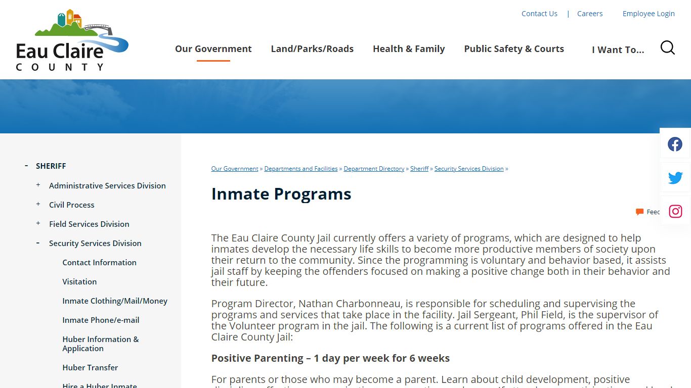 Inmate Programs - Eau Claire County, Wisconsin