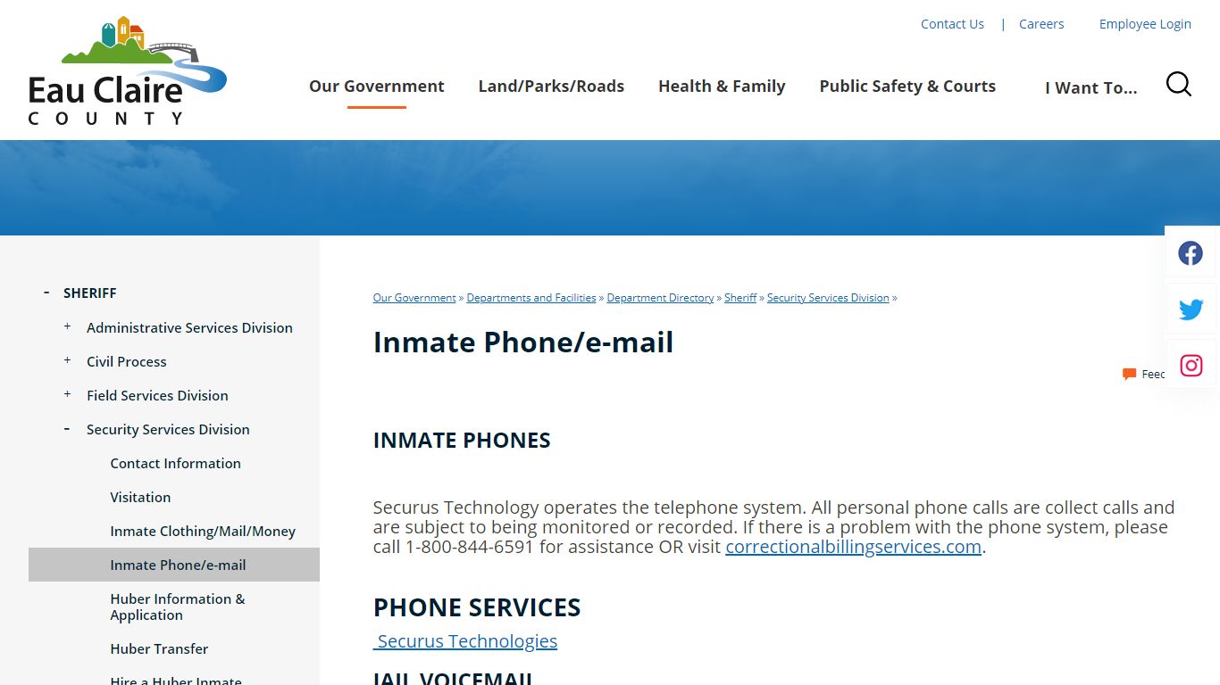 Inmate Phone/e-mail - Eau Claire County, Wisconsin